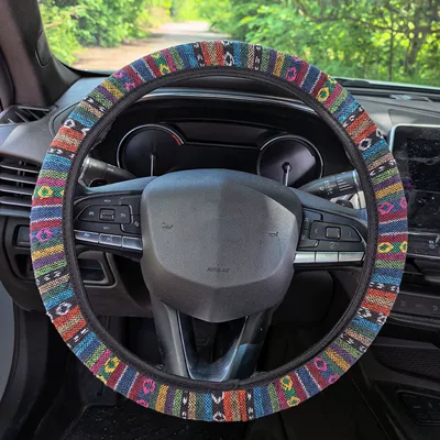 Ethnic-style linen car steering: Steering wheel cover