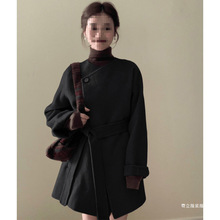 黑色高级感呢子大衣女2025年秋冬季新款毛呢外套小个子韩系中长款
