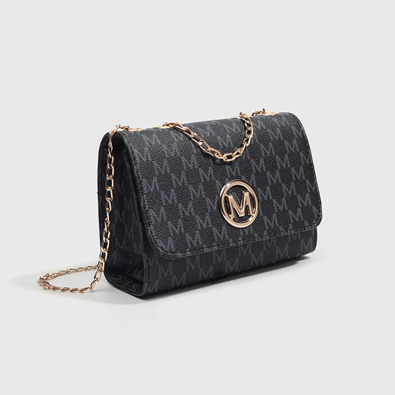 Borsa a tracolla piccola con motivo floreale vintage per donna - Elegante borsa in pelle PU con tracolla a catena, nera_voghion.com