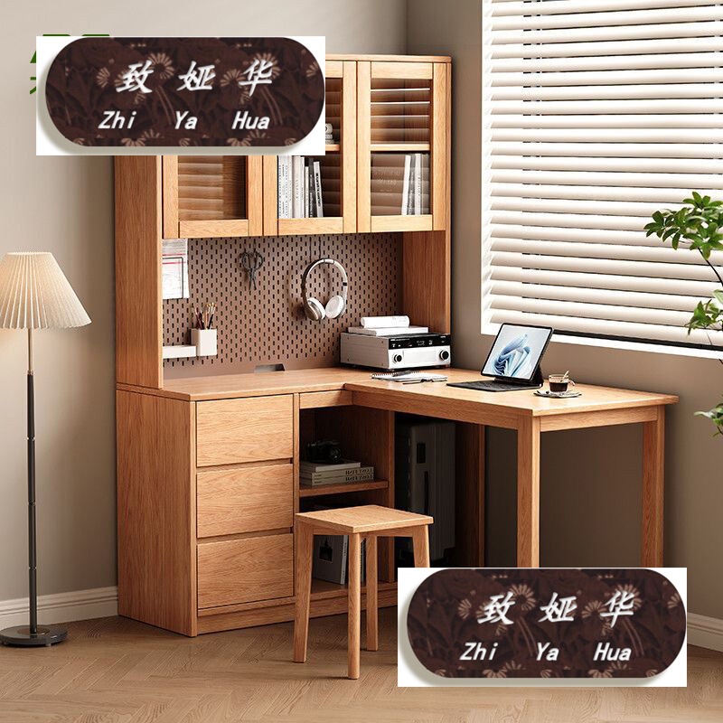 New Solid Wood Oak Study Desk Bookshelf Integrated with Drawer Study Table Bookcase Desk Corner Computer Table