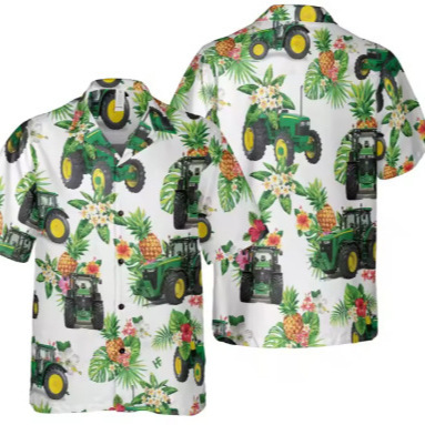 Tractor Pattern Men's Shirt Casual Hawaiian Farm Beach Shirt Farmer Work Shirt Fun Design Tractor Pattern Men's Shirt Casual Hawaiian Farm Beach Shirt Farmer Work Shirt Fun Design