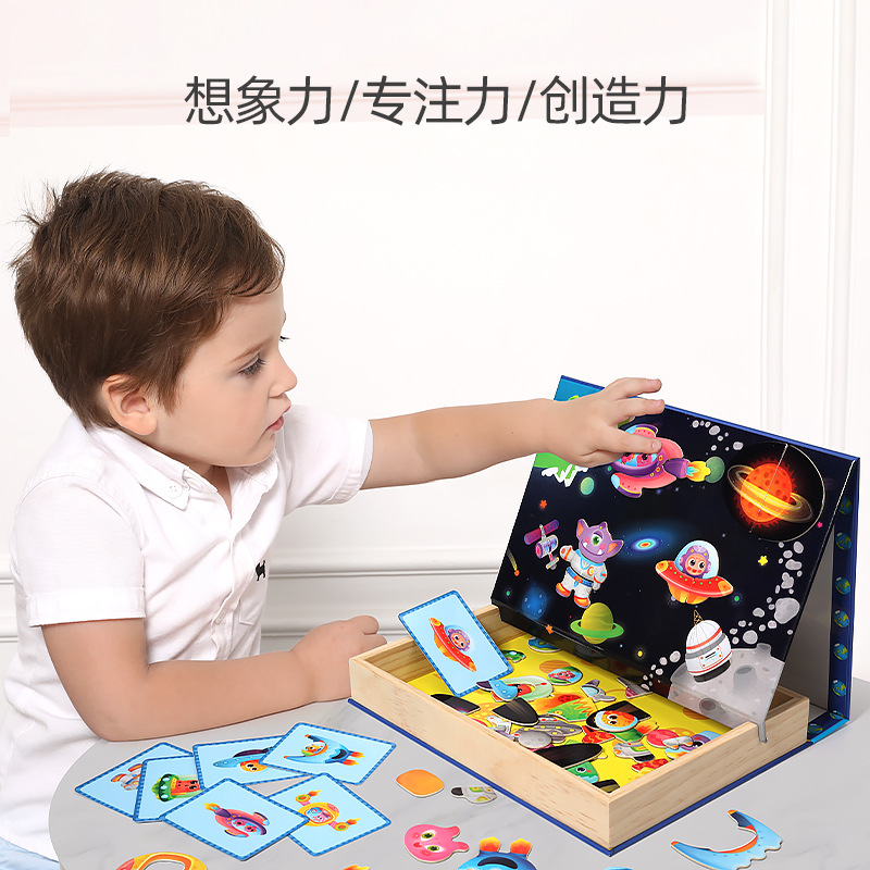 Venta caliente de los niños rompecabezas magnético rompecabezas de doble cara tablero de dibujo bebé niños de educación temprana juguetes educativos fábrica al por mayor