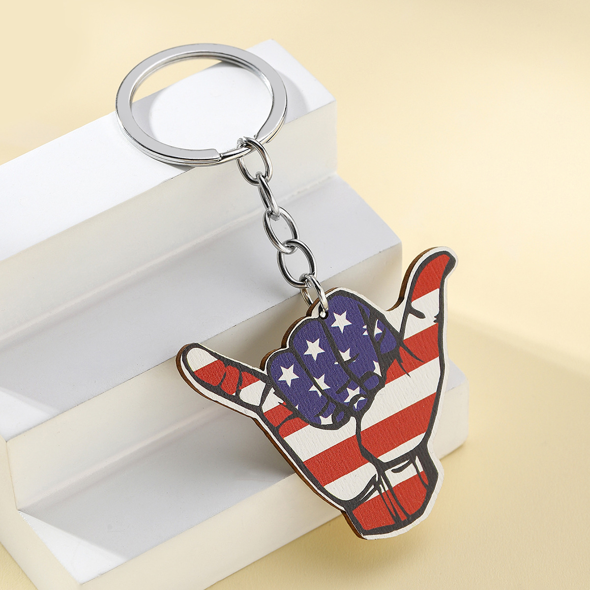 13g Weight Keychain Classification 1 Piece Quantity Daily Occasion Wood Material American Flag, Eagle Pattern Unisex Gender Retro Style 1 Piece Retro American Flag Eagle Wood Unisex Keychain 11