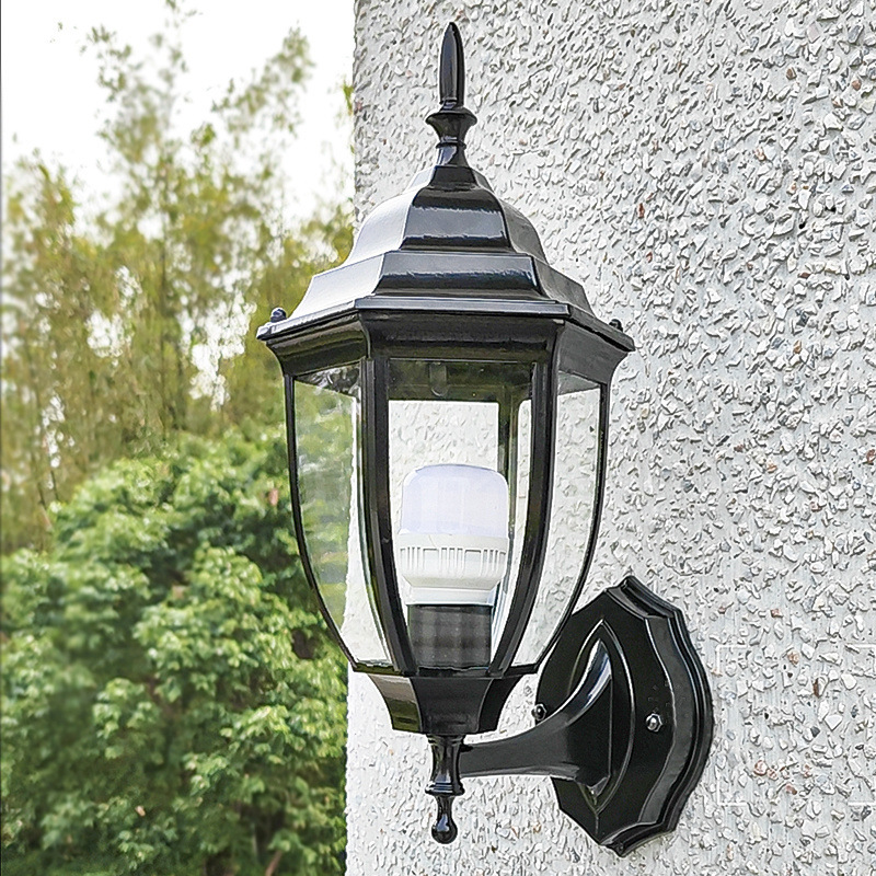 Outdoor Wall Lamp, Antique-Style Garden Lamp, European-Style Outdoor Villa Pillar Wall Lamp, Hexagonal Wall Lamp, Electric-Powered Model