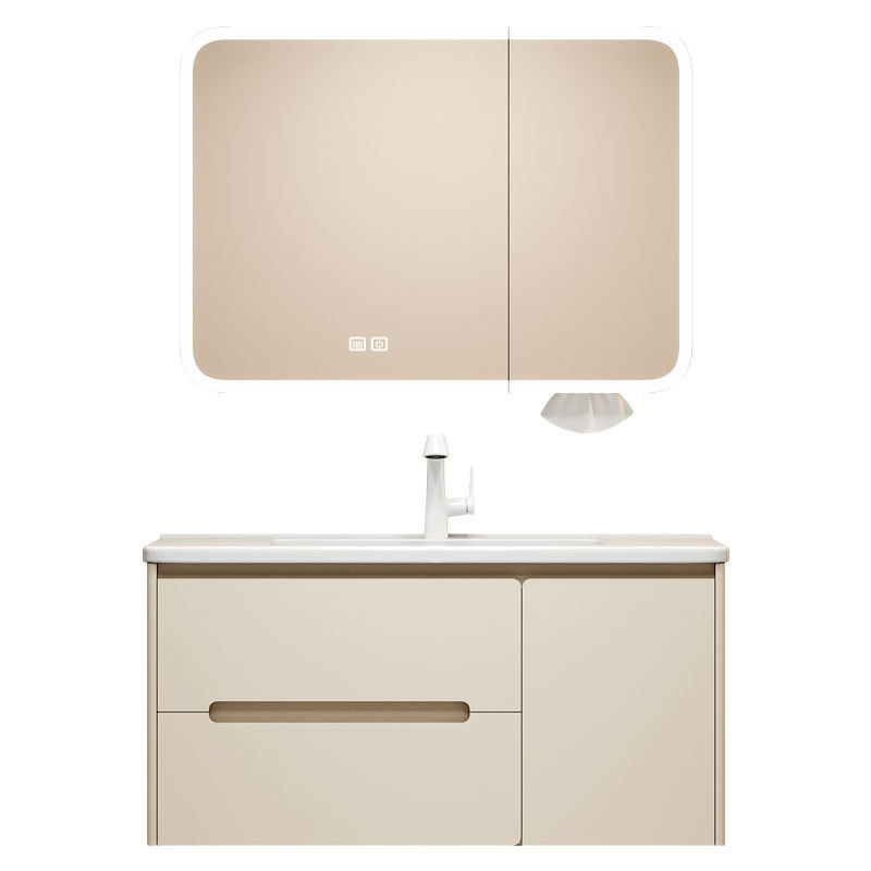 Gabinete de baño de acero inoxidable de aire crema combinado lavabo de cerámica lavabo de lavado de mano lavabo de lavado de cara gabinete de espejo inteligente