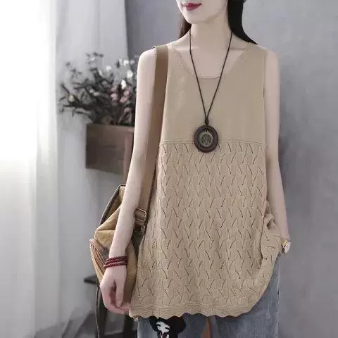 Вязаное пальто-свитер-жилет для женщин Весна и осень 2023 Новый женский жилет верхний жилет без рукавов