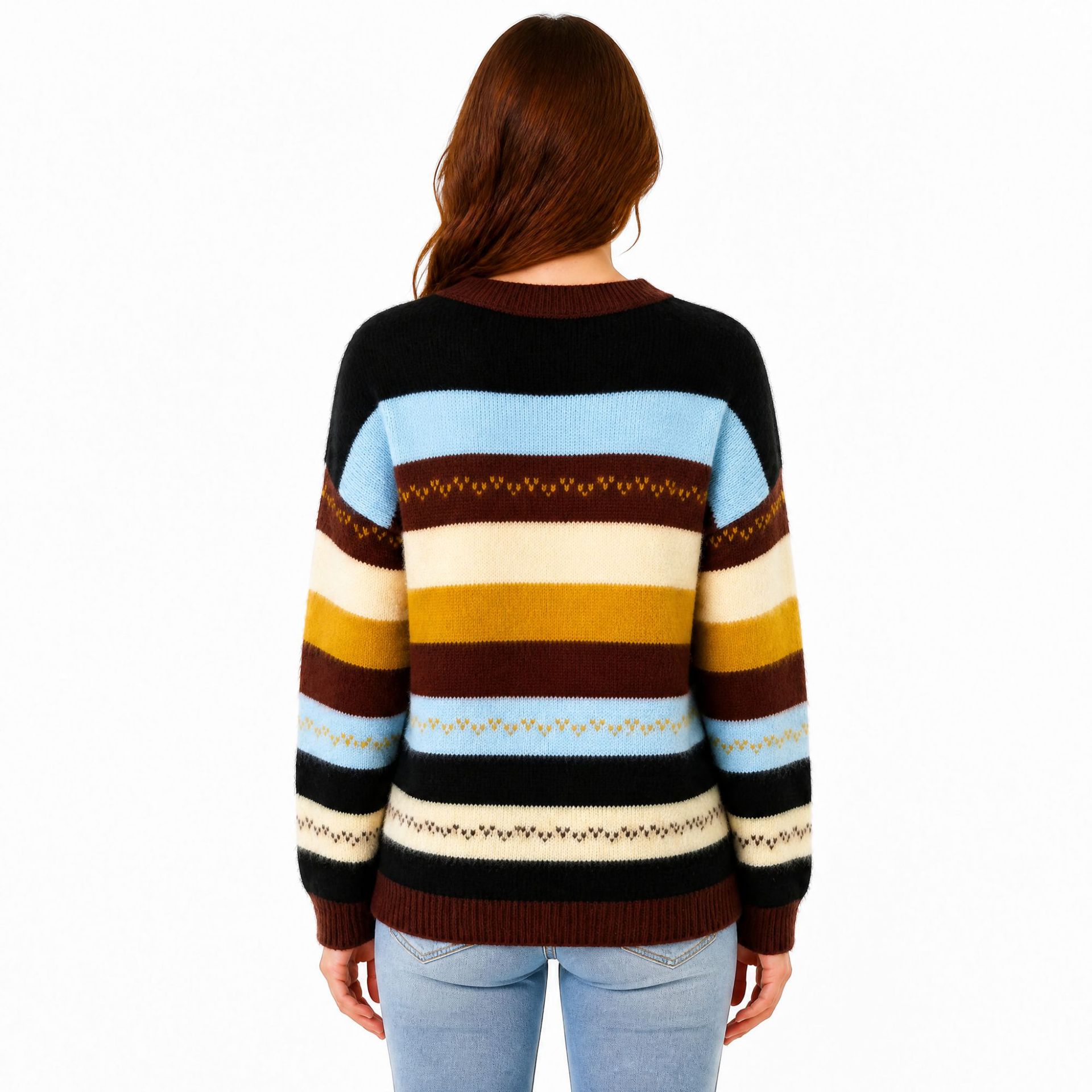 Autumn and winter women's lazy style thickened tops college style striped contrasting brown turtleneck women's sweater sweater