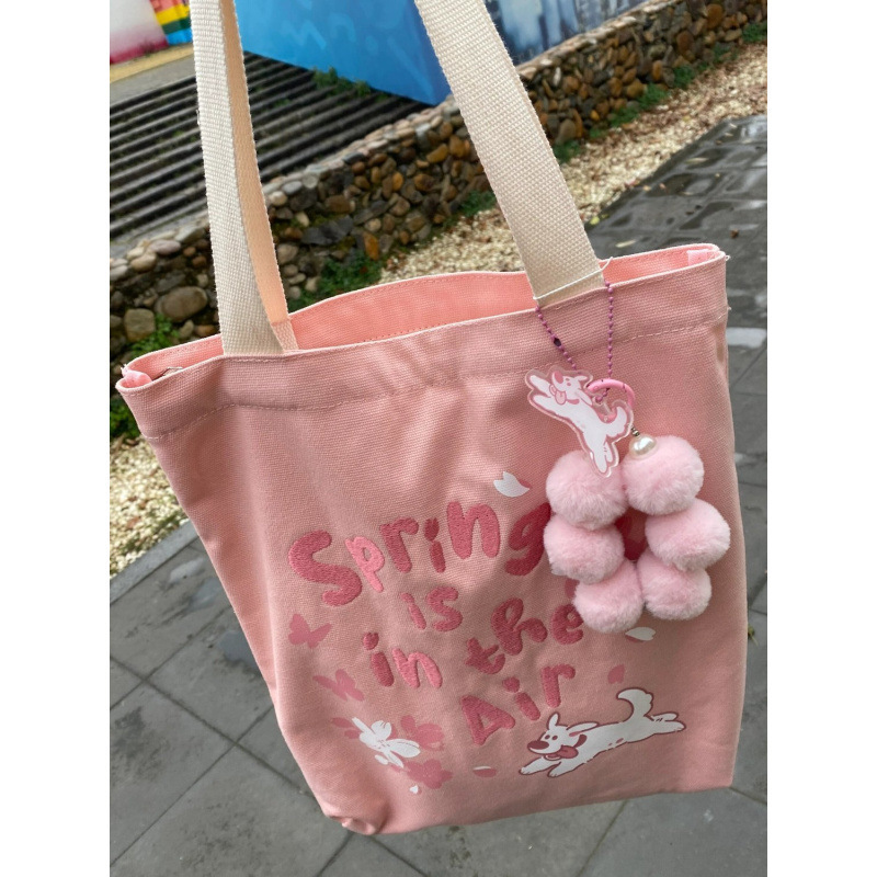 Pink Tote Canvas Bag Women's Student Niche Designer Portable Crossbody Shoulder Large Capacity Shopping Eco Bag