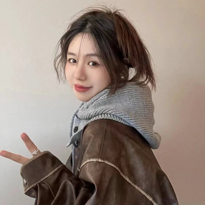 冬の韓国バラクラバ帽子女性の暖かい帽子スカーフオールインワンカップル耳保護ウールニット帽子|undefined