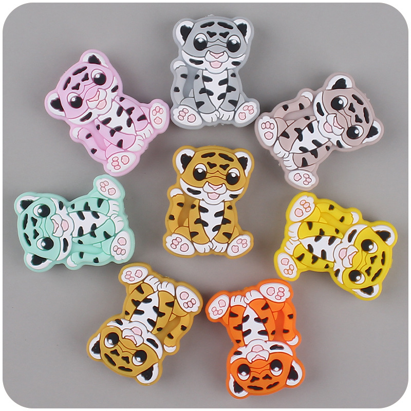 Suministros para bebés de dibujos animados animal silicona Tigre mordedor creativo DIY bebé molar chupete cadena anti-gota cadena Accesorios