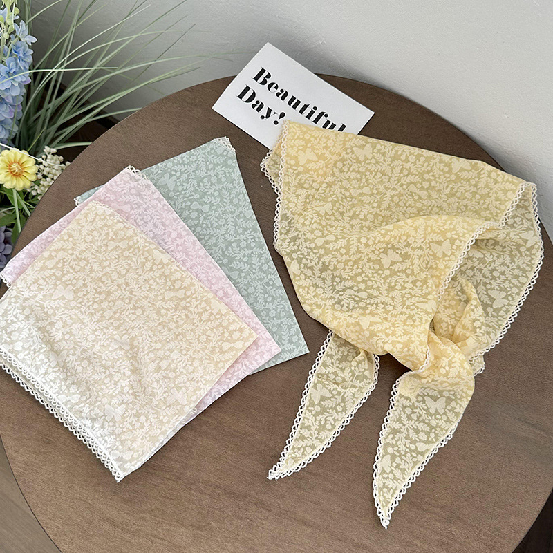 Turbante de verano pastoral turbante de flores de encaje turbante de seda de alta calidad con toallas de seda de triángulo al por mayor