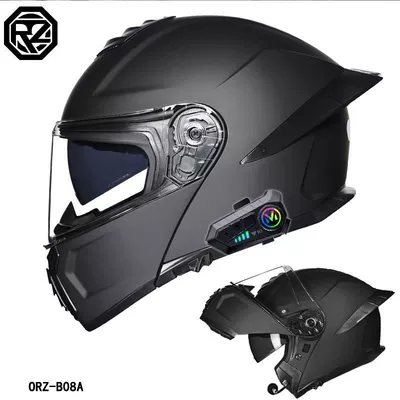 New 3C certified Orz motorcycle helmet for men and women, Bluetooth open-face helmet with dual visors, full-face helmet for motorcycle touring, suitable for all seasons (Motosiklet dəbilqələri) - m-matte-black-transparenty10-bluetooth-hard-microphone