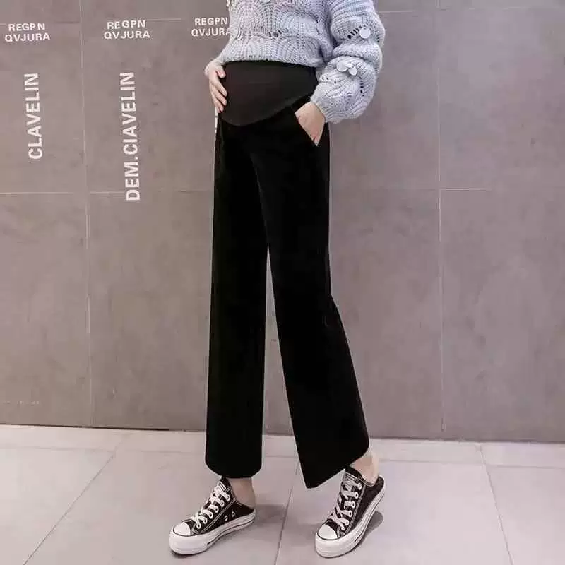 Одежда для беременных, новый осенний стиль, модные широкие брюки в рубчик для выходов в свет, модный весенне-летний стиль, регулируемые брюки с поддержкой живота.