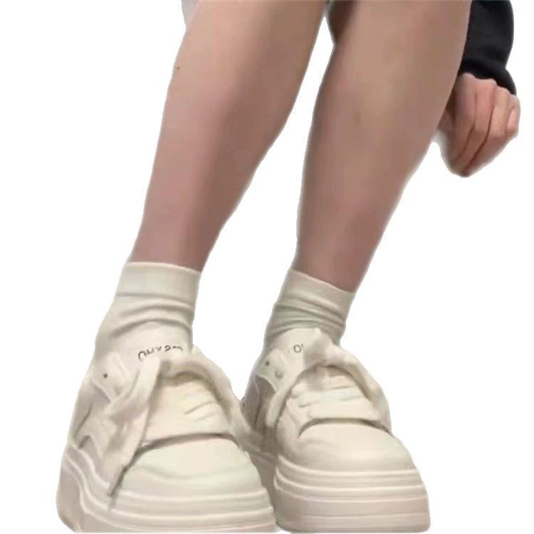 Medium heel deep mouth sports casual shoes lace up cross strap rubber round toe mesh flat bottom PU sneakers NX