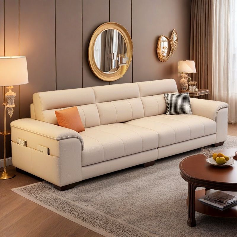 New Cotton and Linen Fabric Sofa for Living Room, Small Apartment, Modern Simple Straight Four-Seater Cat Scratch Leather Sofa for Home Use