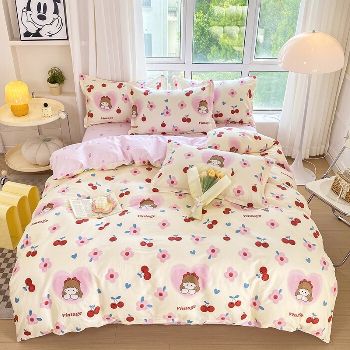Class A 100 cotton four-piece set long staple cotton bed hat student dormitory cotton printed three-piece set live wholesale