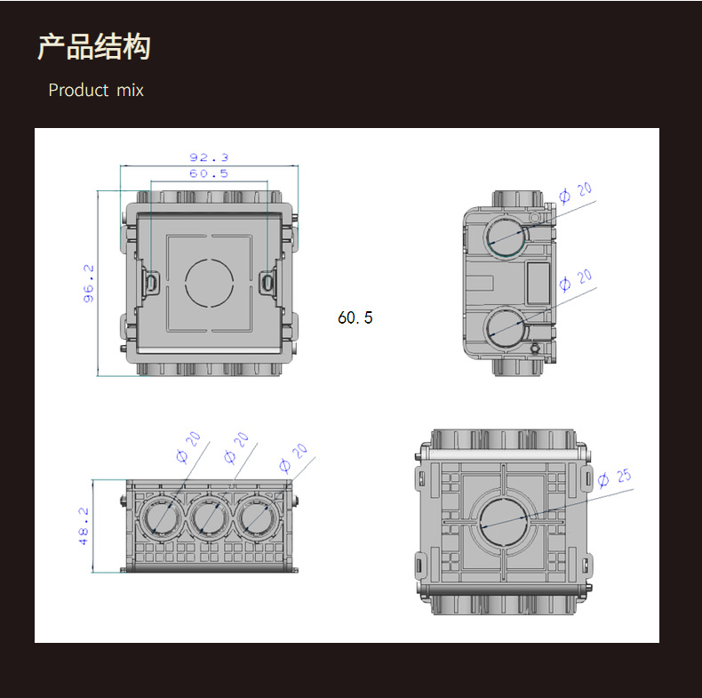 全新PVC3C料接线盒自带锁扣开关插座底盒PVC线盒暗装86型接线盒-阿里巴巴