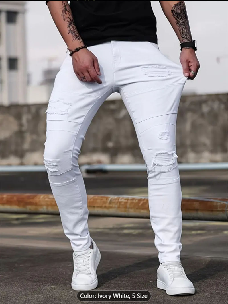 Vaqueros ajustados elásticos de High Street para hombre, vaqueros ajustados casuales, blancos, cómodos, de tela elástica._voghion.com