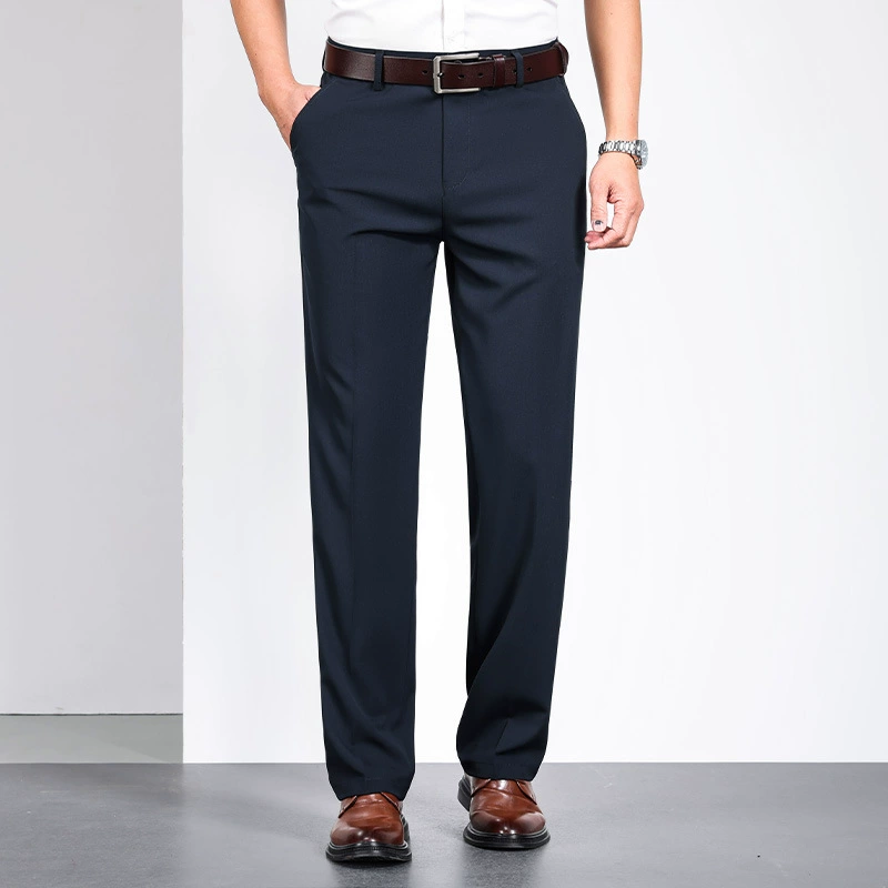 Мужские летние повседневные брюки Тонкие брюки для среднего и пожилого возраста Легкие деловые брюки Широкие прямые брюки Мужская одежда Брюки без железа