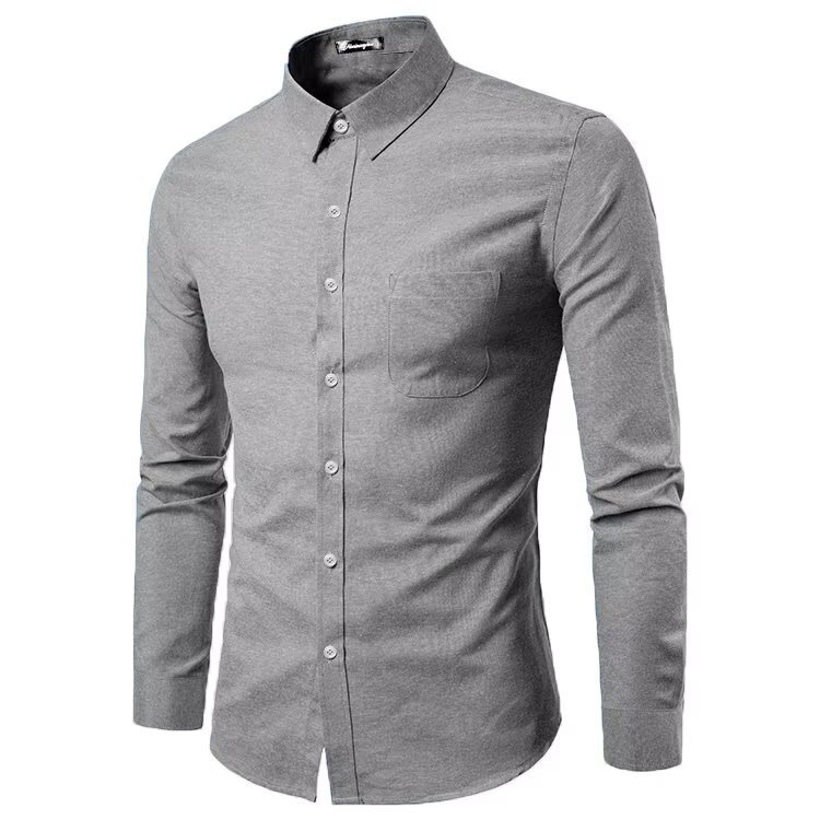 Men's Clothing Men's Fashion Slim Solid Color Long Sleeve Business Lapel Shirt Large Size Men's Shirt_voghion.com