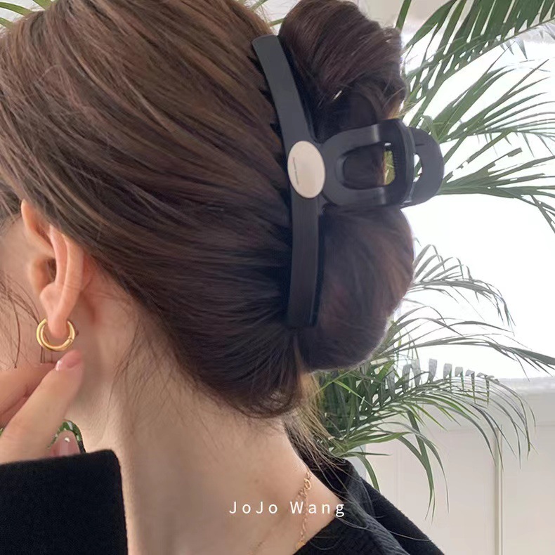 Modische Große Haarspange In Schwarz Und Silber Für Das Haar_voghion.com