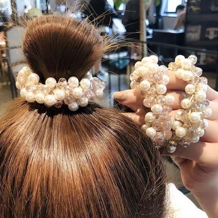 10g Weight Travel Occasion Geometric Pattern Women'S Gender Grey, White, Blue, Yellow, Black Color Korean Multicolor Crystal Pearl Hair Tie Simple Hair Rope Hair Accessories 1