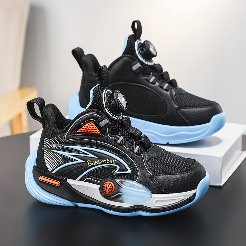 Falcón explosivo superficie de cuero antideslizante cool zapatos de baloncesto para niños al aire libre botón giratorio portátil zapatillas deportivas de otoño