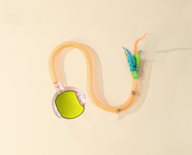 깃털 탄력 꼬리 고양이 놀리는 공-노란색