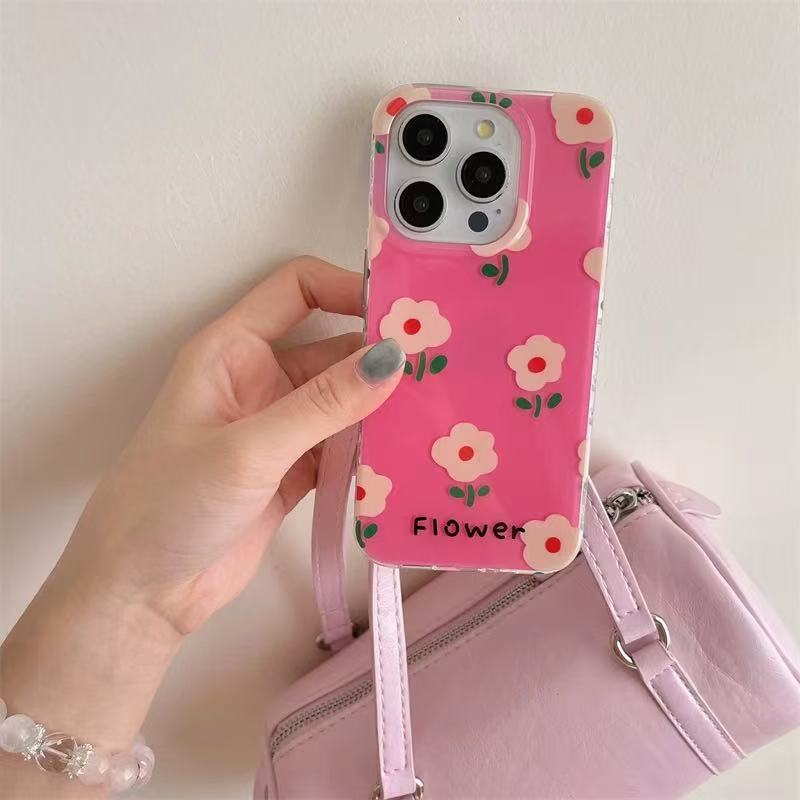 Estilo coreano ins flores rosas para 16ProMax soporte de espejo iphone14/15 funda para teléfono móvil Apple 13 mujer