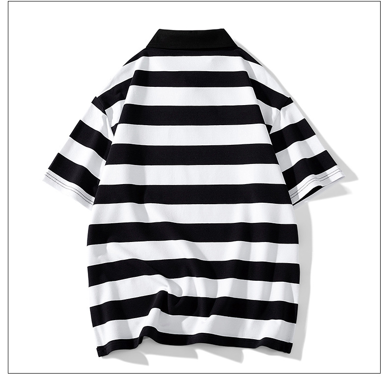 Men's Summer Striped Polo T-Shirt Heavyweight Soft Skin-Friendly Short Sleeve Hong Kong Style Trendy Brand Suitable For Students And Commuters_viptrois.com