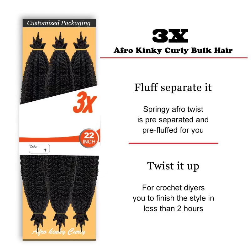 3X Afro Kinky Marley Bulk Hair 22 "Laterugas tres paquetes de fibra química pelucca trenzada