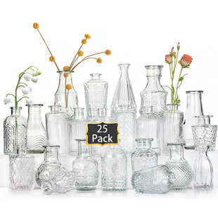 Vase INS-style High-end French Vintage Vase Nordic Transparent Water-raised Flowers 25-piece Glass Vase