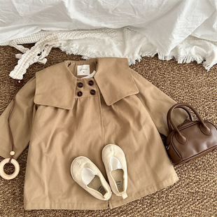 Xi Fan 2024 Autumn New Children's Square Collar Lapel Coat Korean Style Foreign Style Solid Color Long Long Sleeve Coat
