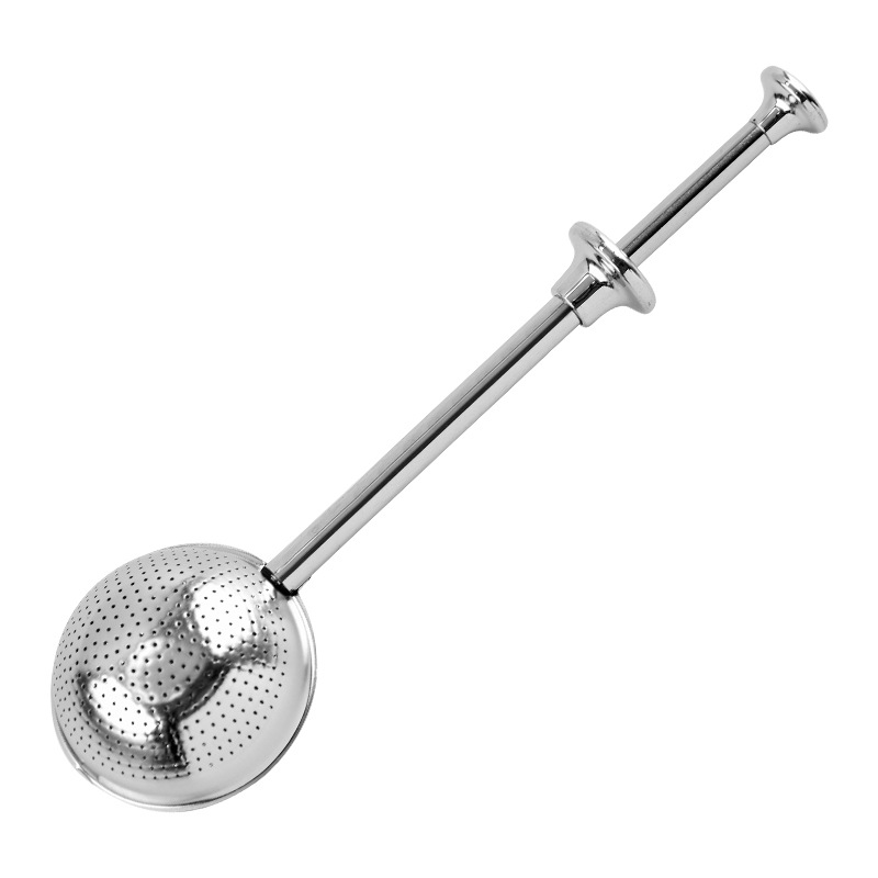 Creativo 304 Bola de té de acero inoxidable retráctil de empuje de tipo mango fabricante de té colador de té juego de té hemisferio tamiz de azúcar en polvo