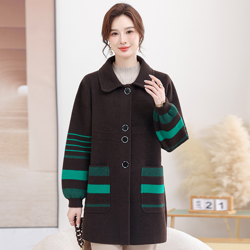 妈妈春秋冬新款厚外套中长款大码50岁中年女装贵夫人风衣毛呢大衣