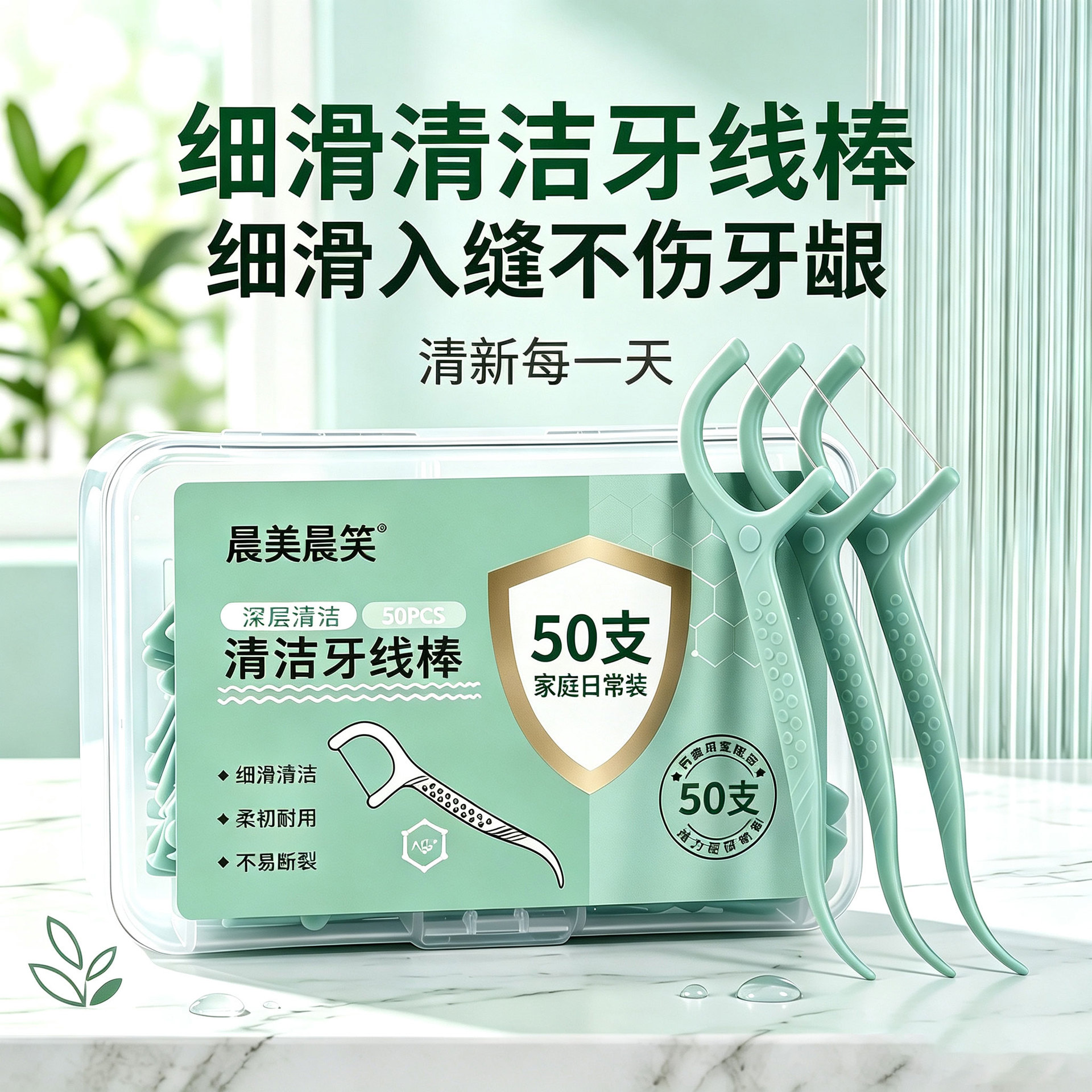 超细牙线盒装50支装便携式剔牙牙缝口腔清洁护理一次性牙线棒现货