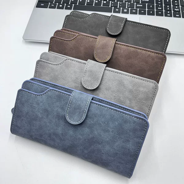 Long men's wallet with multiple card slots, a large-capacity, multi-functional business handbag, and a zippered phone pouch