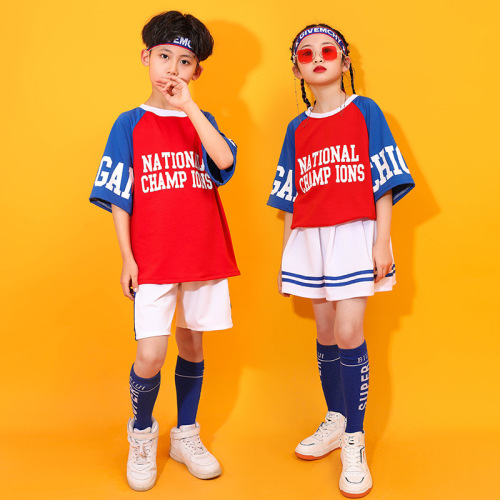 Children Boys girls hiphop street dance costumes rapper singers dancers outfits football rugby Cheerleaders performance uniforms street jazz dance suit for kids