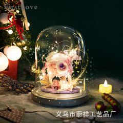 永生花バラ花ユニコーンバレンタインクリエイティブギフトクリスマスバレンタインギフトライト付きギフトボックス置物