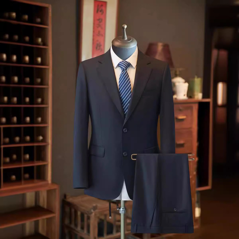 Men's Slim-Fit Suit Jacket 100% Wool High-End Two-Piece Set High-Grade Korean Style Two-Button Factory Wholesale in Stock