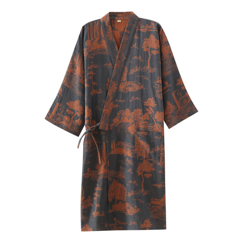Pajamas Men's Nightgown Pure Cotton Gauze Men's Bathrobe Coat Spring Summer Autumn Kimono Cotton Long Nightgown