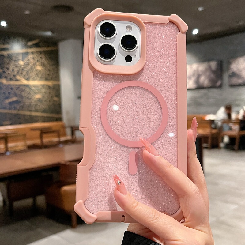 iPhone17Pro 透明携帯電話ケース 16Promax 四隅衝突防止磁気吸引 14/15 スペースグリッターパウダーケースに適しています。|undefined