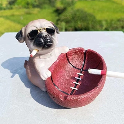Car ashtray Ashtray, Unique and Creative - ball-holding-dogwearing-sunglassesbrownred