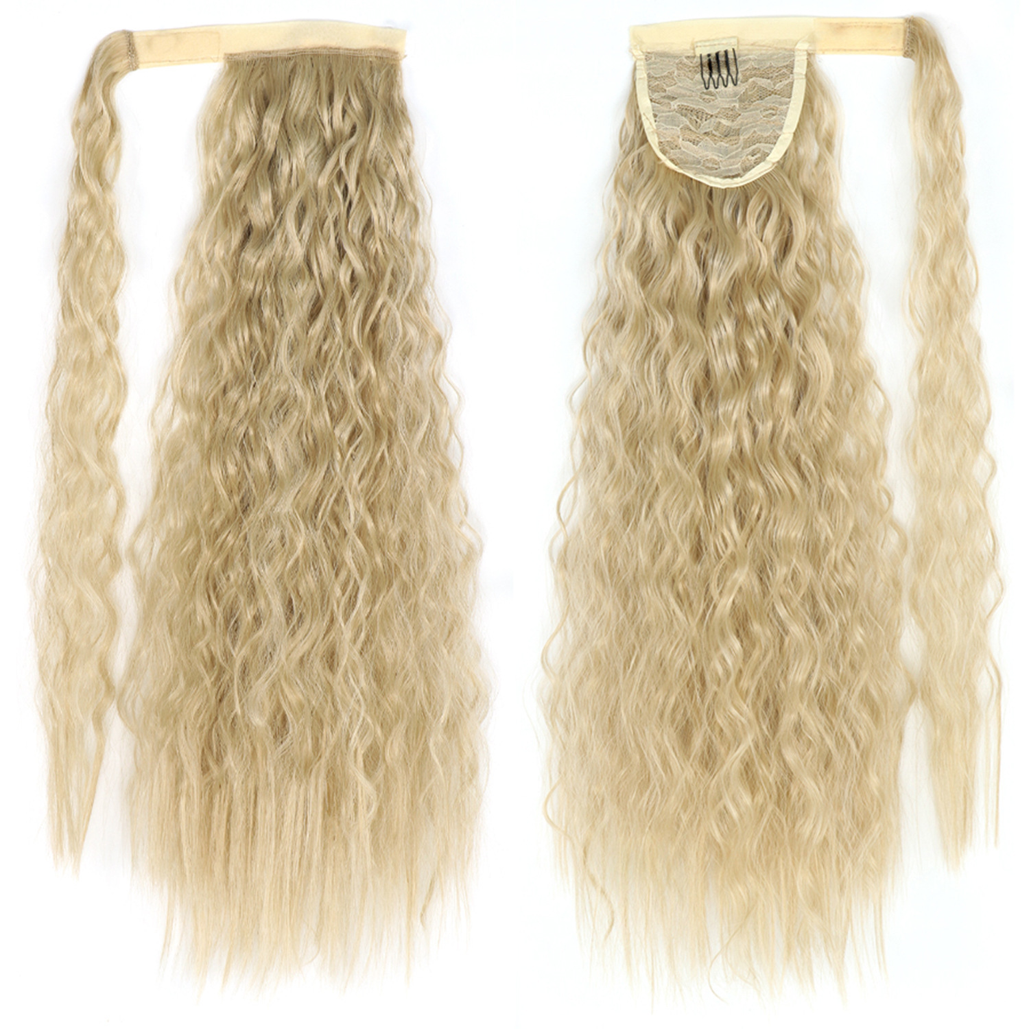 55CM seda europea y americana de alta temperatura velcro de maíz velcro de cabello largo rizado agua cola de caballo pelucas onduladas