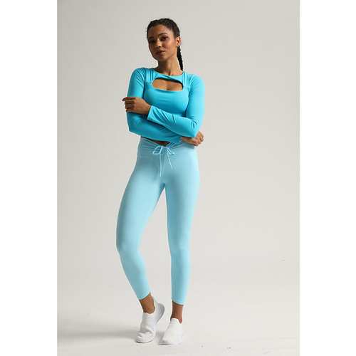 Brazilian MBR Nude Cross Beauty Back Yoga Wear Fitness Long Sleeve Sexy Hollow Sports Top for Women in Autumn and Winter