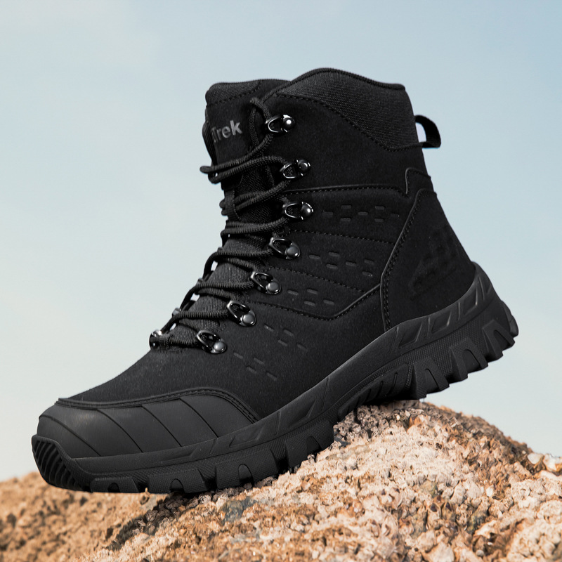 Botas militares de entrenamiento de campo al aire libre de alto tamaño de explosión transfronteriza y zapatos de escalada de entrenamiento al aire libre de terciopelo