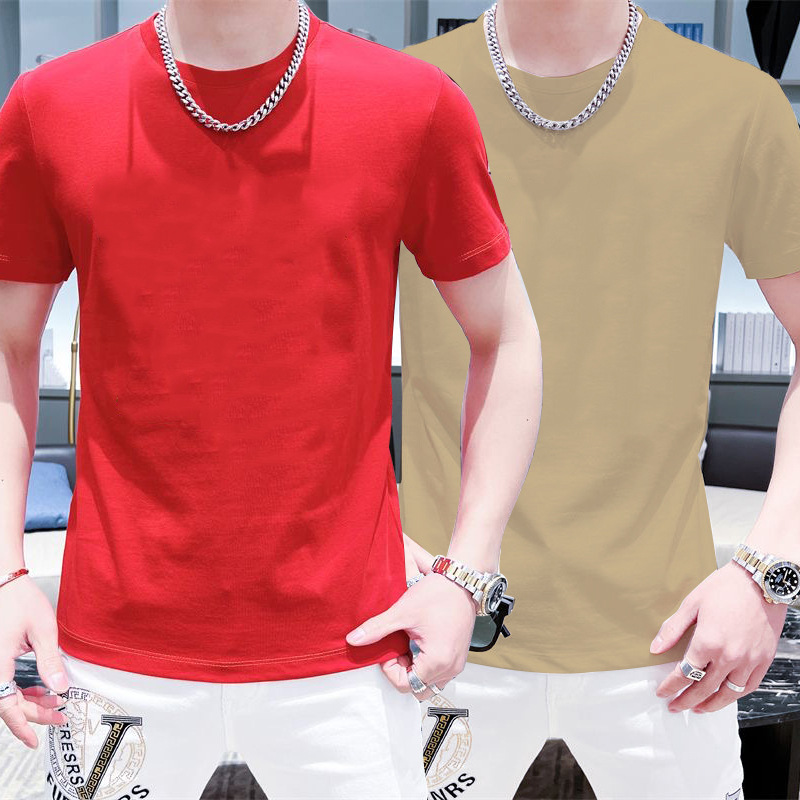 Verano nuevos hombres de moda corto cuello redondo color sólido ropa superior de manga corta Camiseta de los hombres camiseta versátil casual slim fit t