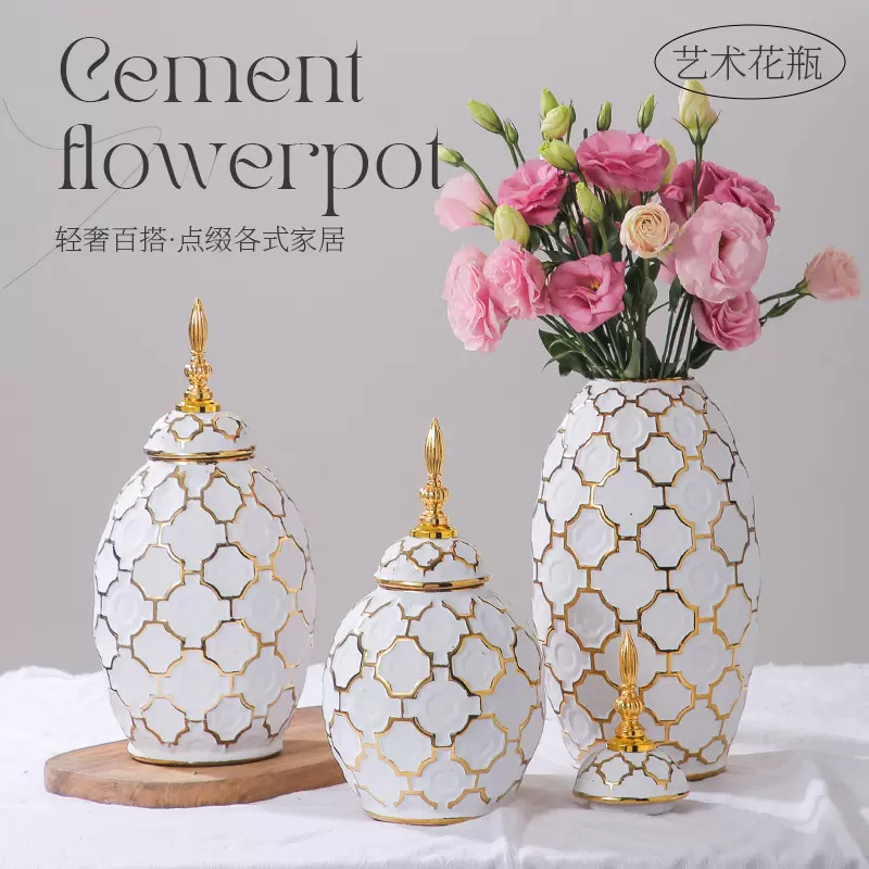 欧式陶瓷花瓶摆件现代家居客厅餐桌将军罐酒柜花器装饰品白瓷家用