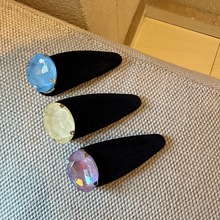 气质丝绒椭圆水钻BB夹简约百搭前额发卡刘海碎发边夹头饰掰掰夹女