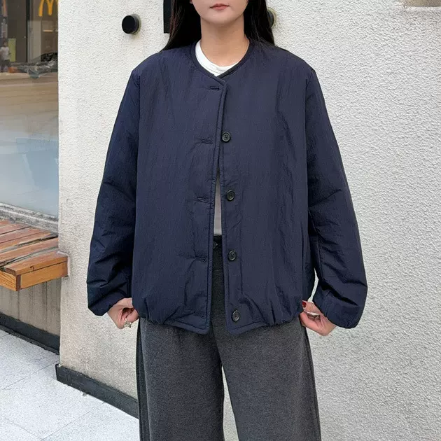 C家圆领纽扣内胆加厚棉衣藏青色保暖女外套26冬季新品 1323859001